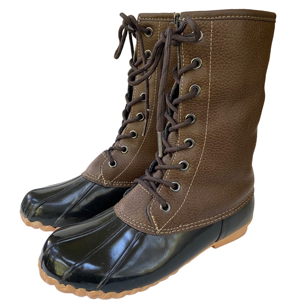 Sporto Delilah Duck Boots Black Brown Lace Up Size 7
